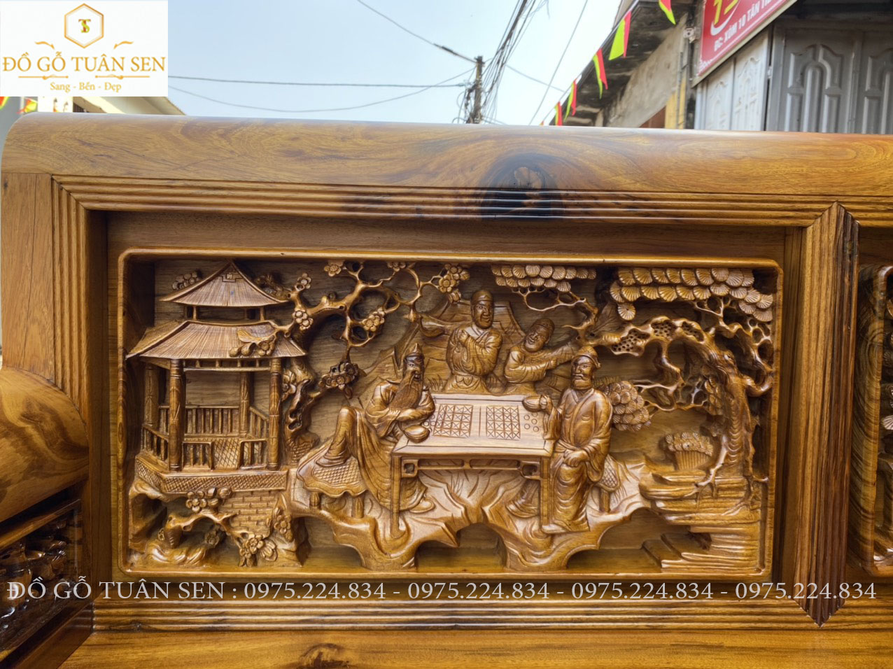 Thông tin kich thước bộ  trường kỷ chạm tích  gỗ gụ ta